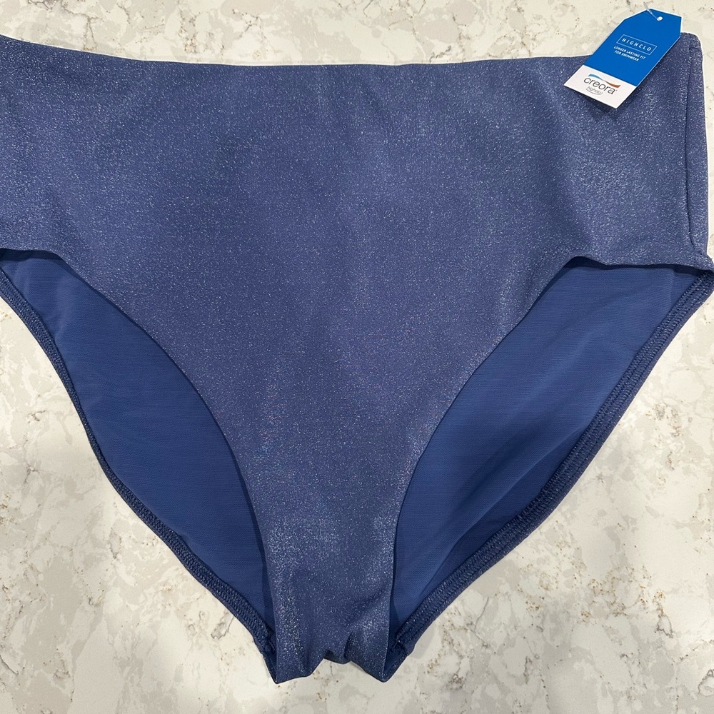 NWT Lands' End Shimmery Navy High-Waist Bikini Bottoms (reversible) Size-18